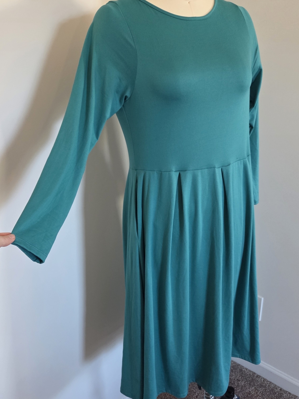 Size XL 24Seven Teal Long-Sleeve Pleated Waist Dress w/ Pockets